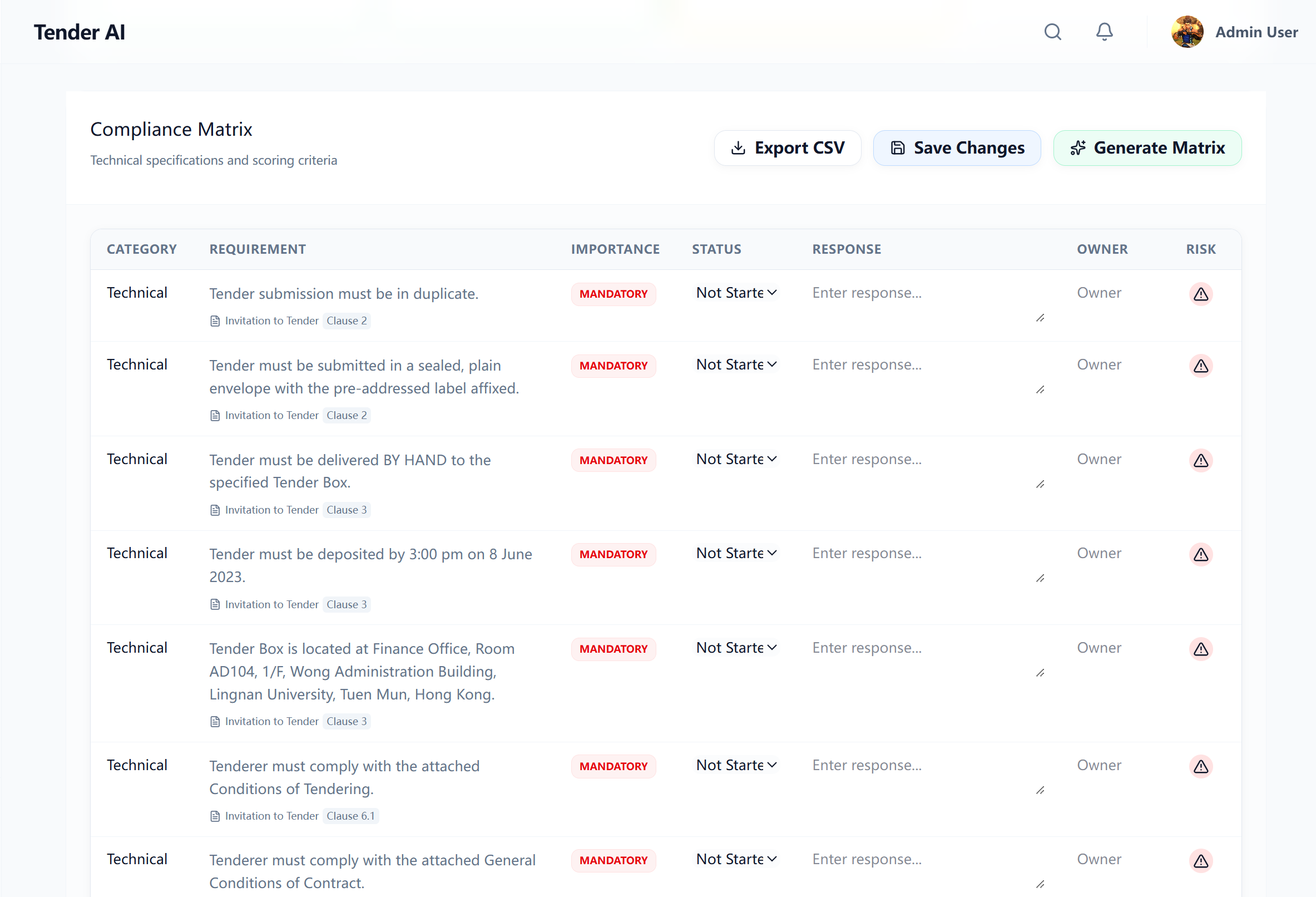 Compliance & Risk Check Interface